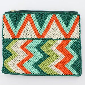 New KAY LEE NY Beaded Green ZigZag Coin Purse/Makeup Bag ❤️Made in India❤️